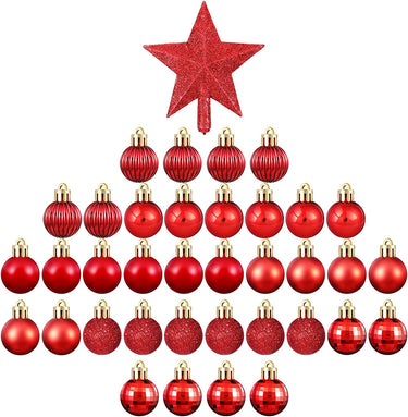 37 Pcs Red Glittered Mini Star Christmas Tree Topper Hanging Christmas Ball Ornaments Decorative Holiday Star Ornament Decorative Christmas Ball Pendant with Hanging Loop for Xmas Tree Party Holiday